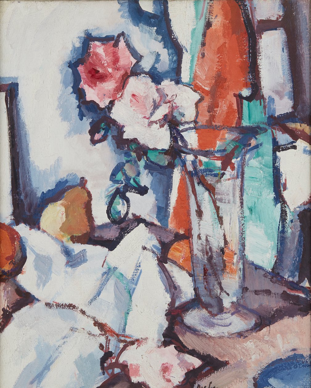 Gül ve Armut Natürmort (tuval üzerine yağlı boya) by Samuel John Peploe