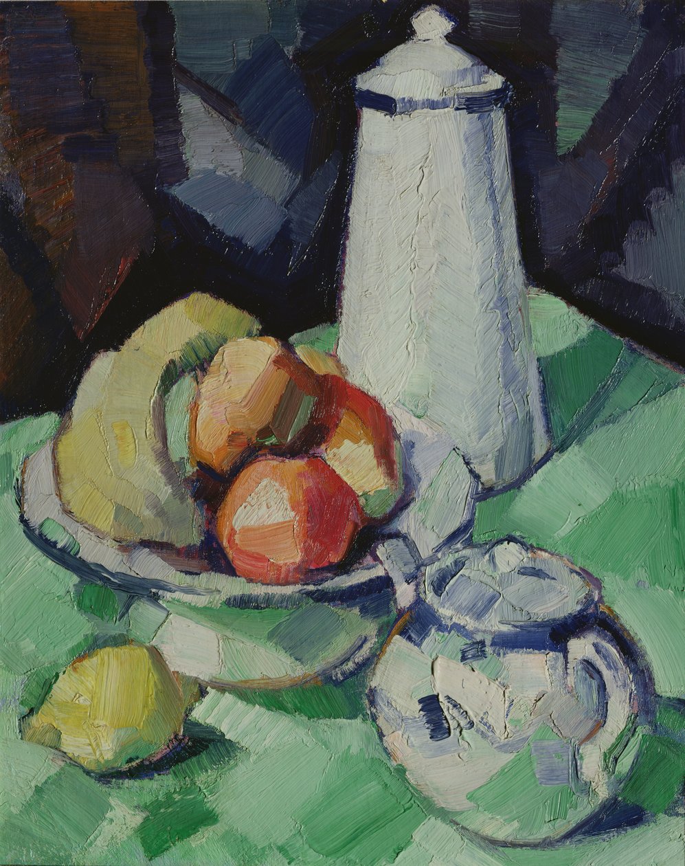 Yeşil Masa Örtüsü Üzerinde Çaydanlık ve Meyveli Natürmort, 1913 dolayları by Samuel John Peploe