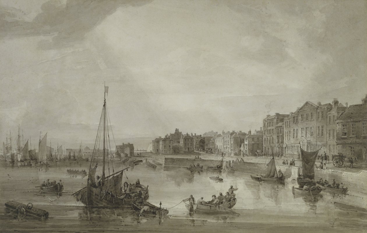 Margate Harbour, 1806 (grafit üzerinde kahverengi yıkama) by Samuel Owen