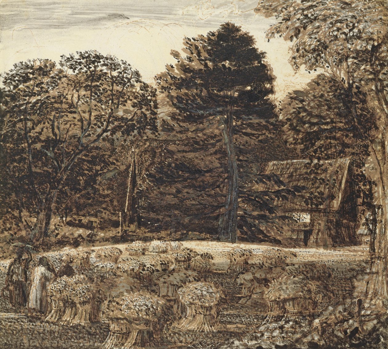 Bir Cornfield, Shoreham at Twilight (beyaz kartta kalem ve mürekkep ve yıkama) by Samuel Palmer