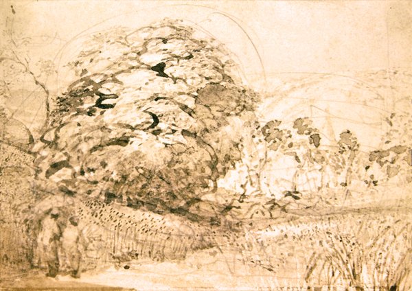 Bir mısır tarlasının içinden geçen bir yol, c.1832-33 (kağıt üzerine suluboya) by Samuel Palmer