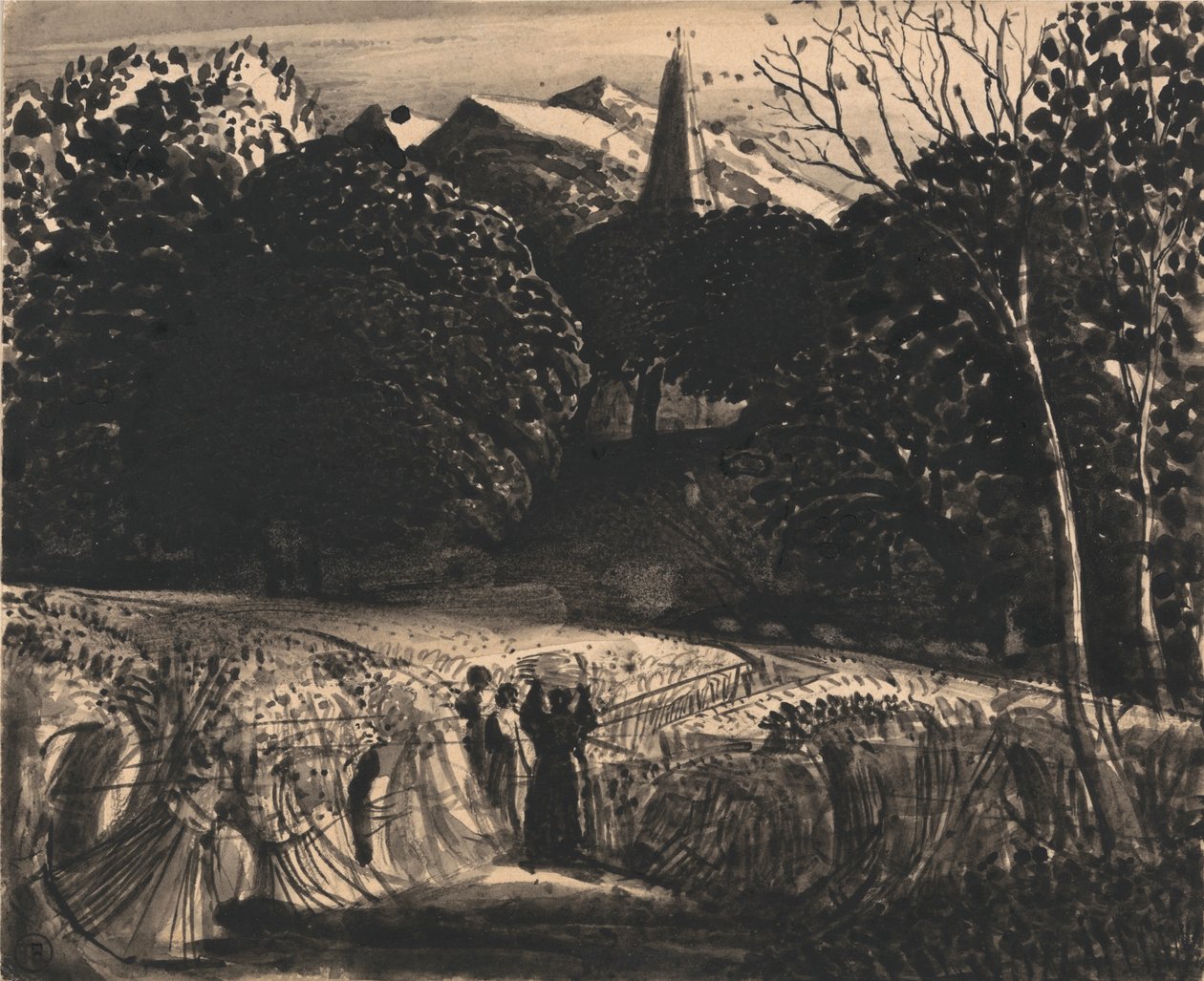 Ay Işığında Mısır Tarlası ve Kilise by Samuel Palmer