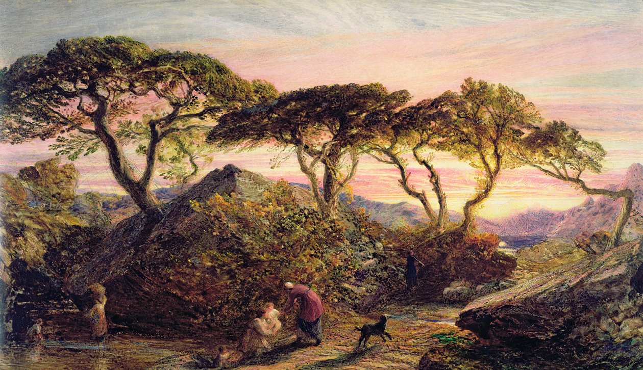 Gün batımı (kağıt üzerine sulu boya ve guaj boya) by Samuel Palmer