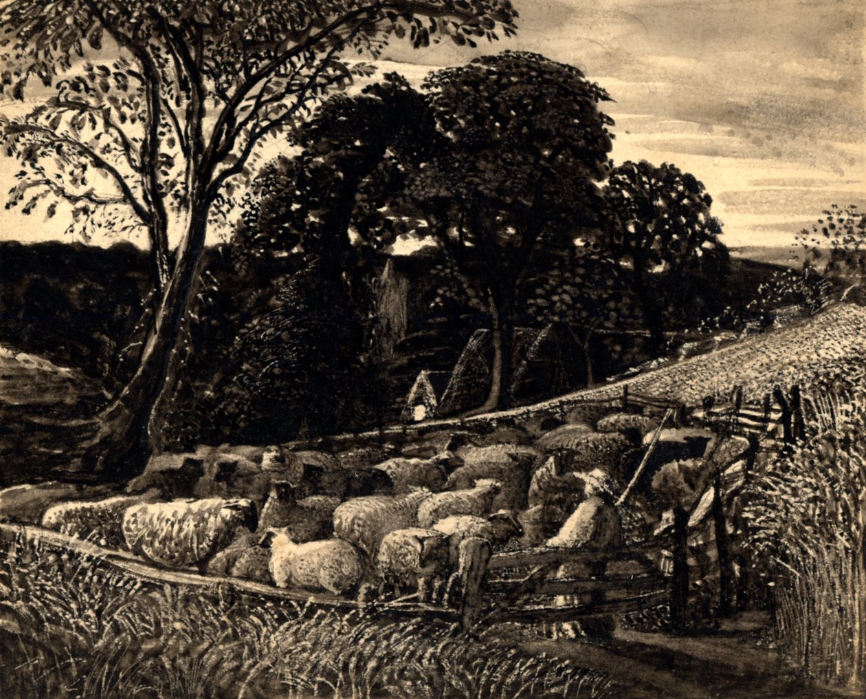Koyun Kıvrımı, c.1831-32 (Suluboya) by Samuel Palmer