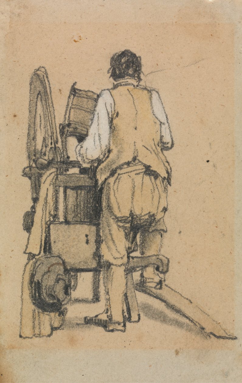 Bir Makineyi Çalıştırırken Arkadan Görülen Bir İşçi by Samuel Prout