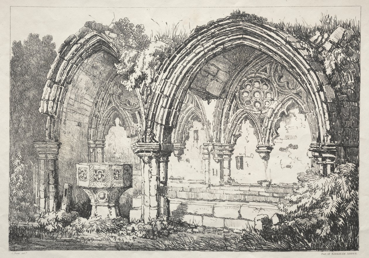 İngiltere'nin Kuzeyinde Bir Dizi Eski Bina ve Kır Evleri: Kirkham Manastırı'nın Bir Parçası by Samuel Prout