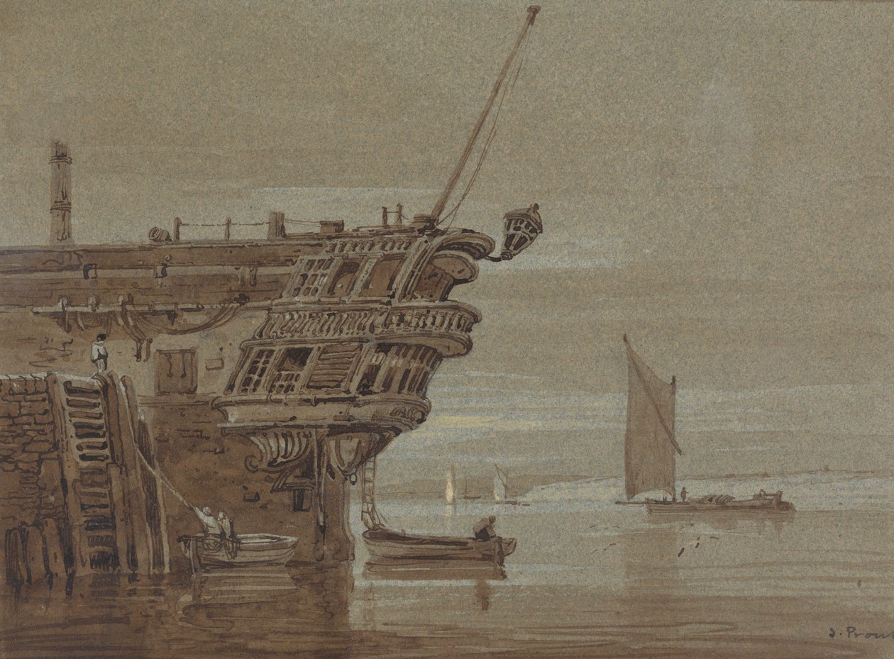 Demirli Bir Doğu Hintli, Yanında Küçük Tekneler, Daha Uzakta Diğer Tekneler by Samuel Prout