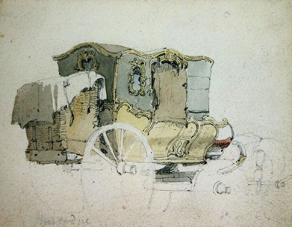 Bir Süs Koçu (kalem ve mürekkep ve kağıt üzerine sulu boya) by Samuel Prout