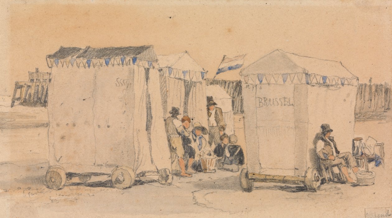 Sahilde Yıkanma Çadırları, Oostende by Samuel Prout