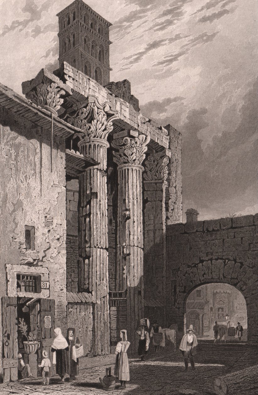 Mars Ultor Tapınağı Sütunları, Roma, Lazio, İtalya, çelik gravür, Samuel Prout (1783-1852) çizimi, yaklaşık 15x115 cm by Samuel Prout