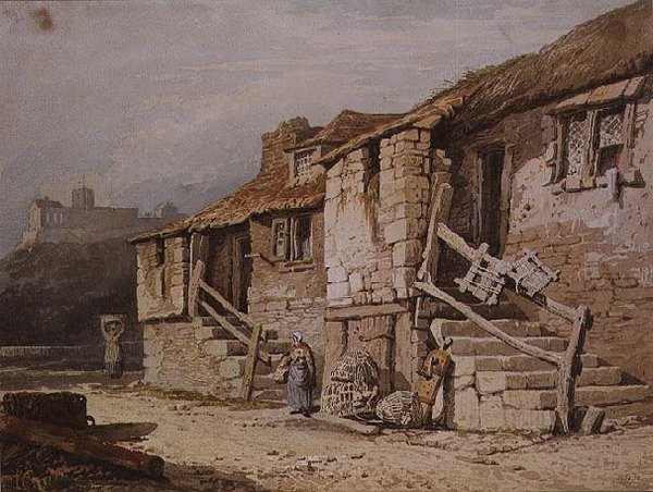 St. Michael Dağı, Cornwall yakınlarındaki Kulübeler by Samuel Prout