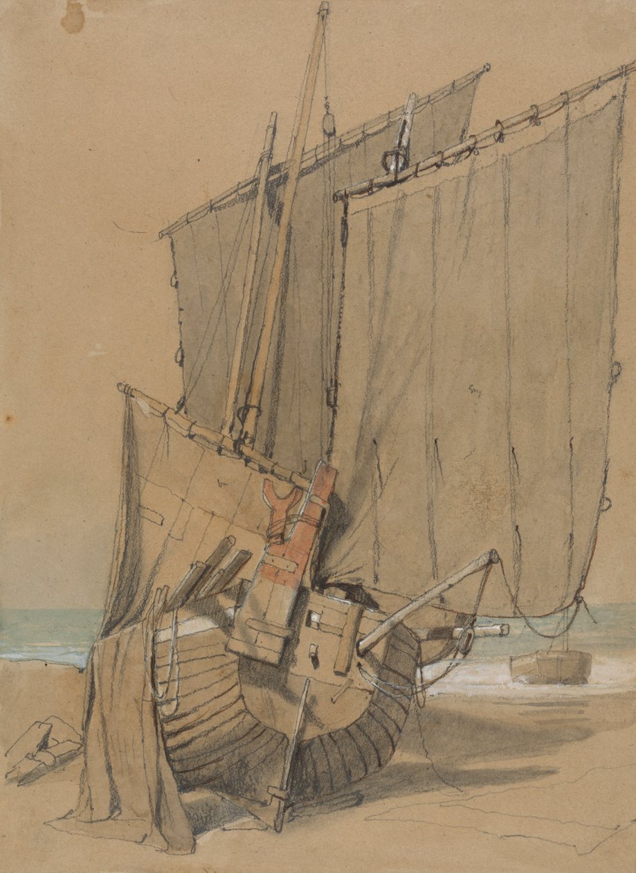 Yelkenleri Kuruyan Sahilde Balıkçı Tekneleri by Samuel Prout