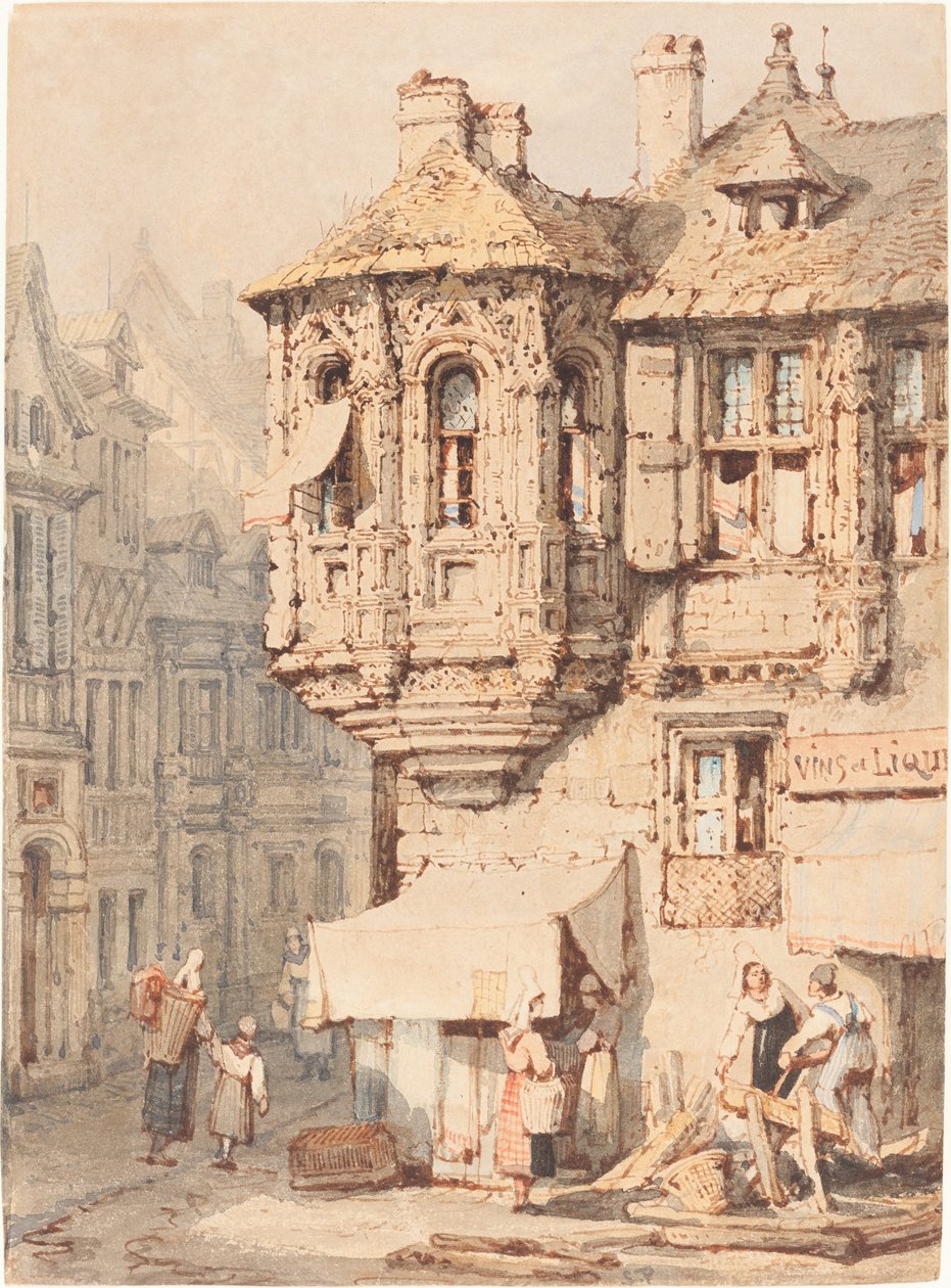 Orta Çağ Taretli Fransız Sokak Manzarası by Samuel Prout