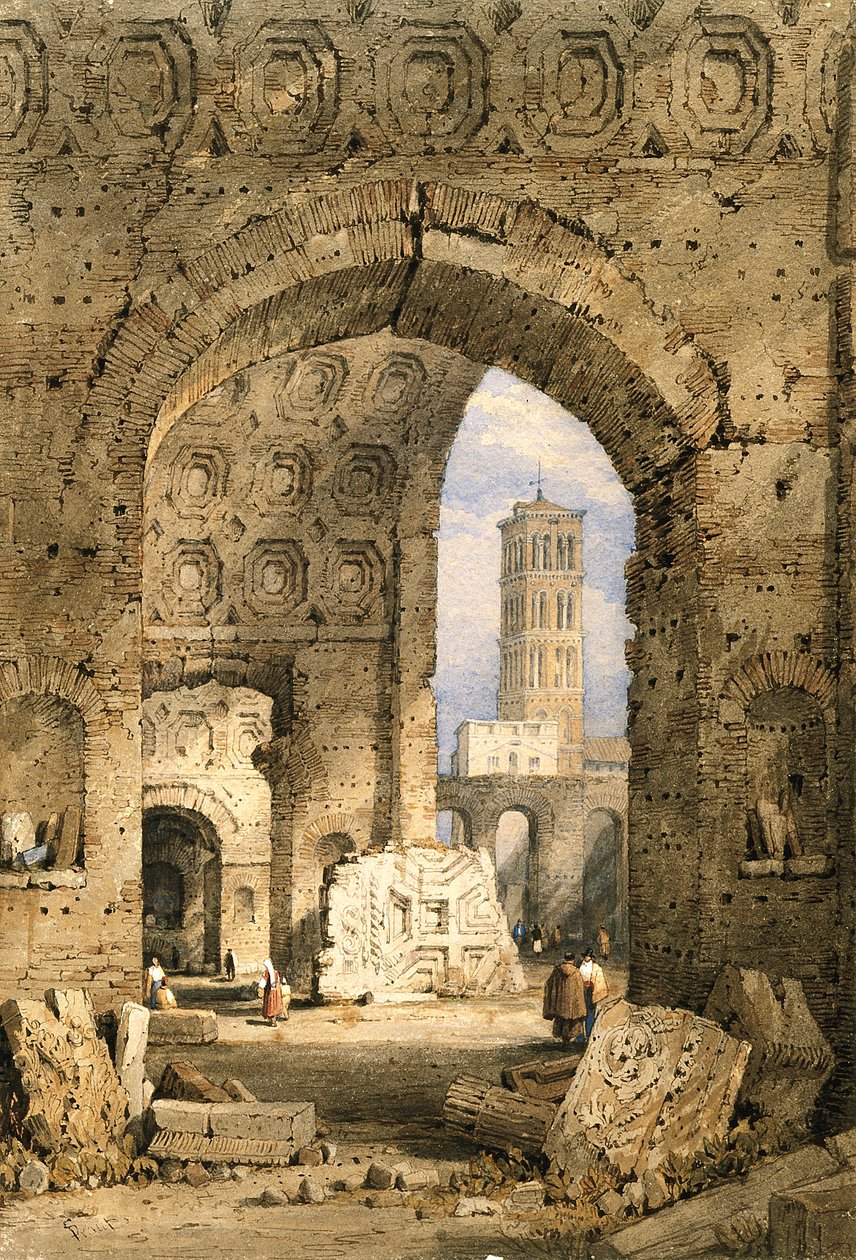 Barış Tapınağı, Roma Forumu (kirli beyaz kağıt üzerine suluboya ve guaj) by Samuel Prout