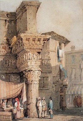 Pallas Tapınağı, Nerva Forumu, Roma (kağıt üzerine sulu boya) by Samuel Prout