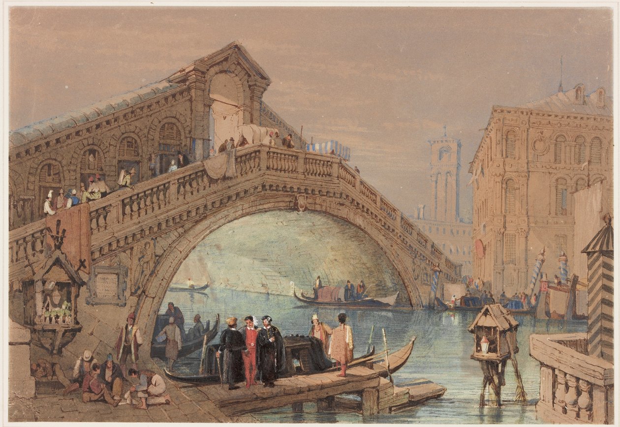 Rialto, Venedik (M.Ö., kağıt üzerinde mürekkep ve tuvalet) by Samuel Prout