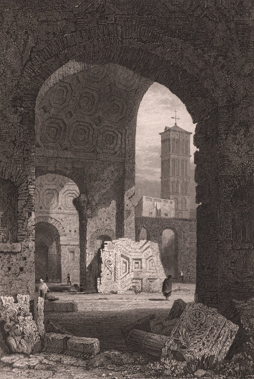 Barış Tapınağı veya Vespasian Forumu, Roma, Lazio, İtalya, Samuel Prout'un (1783-1852) çiziminden çelik gravür, yaklaşık 15x115 cm by Samuel Prout