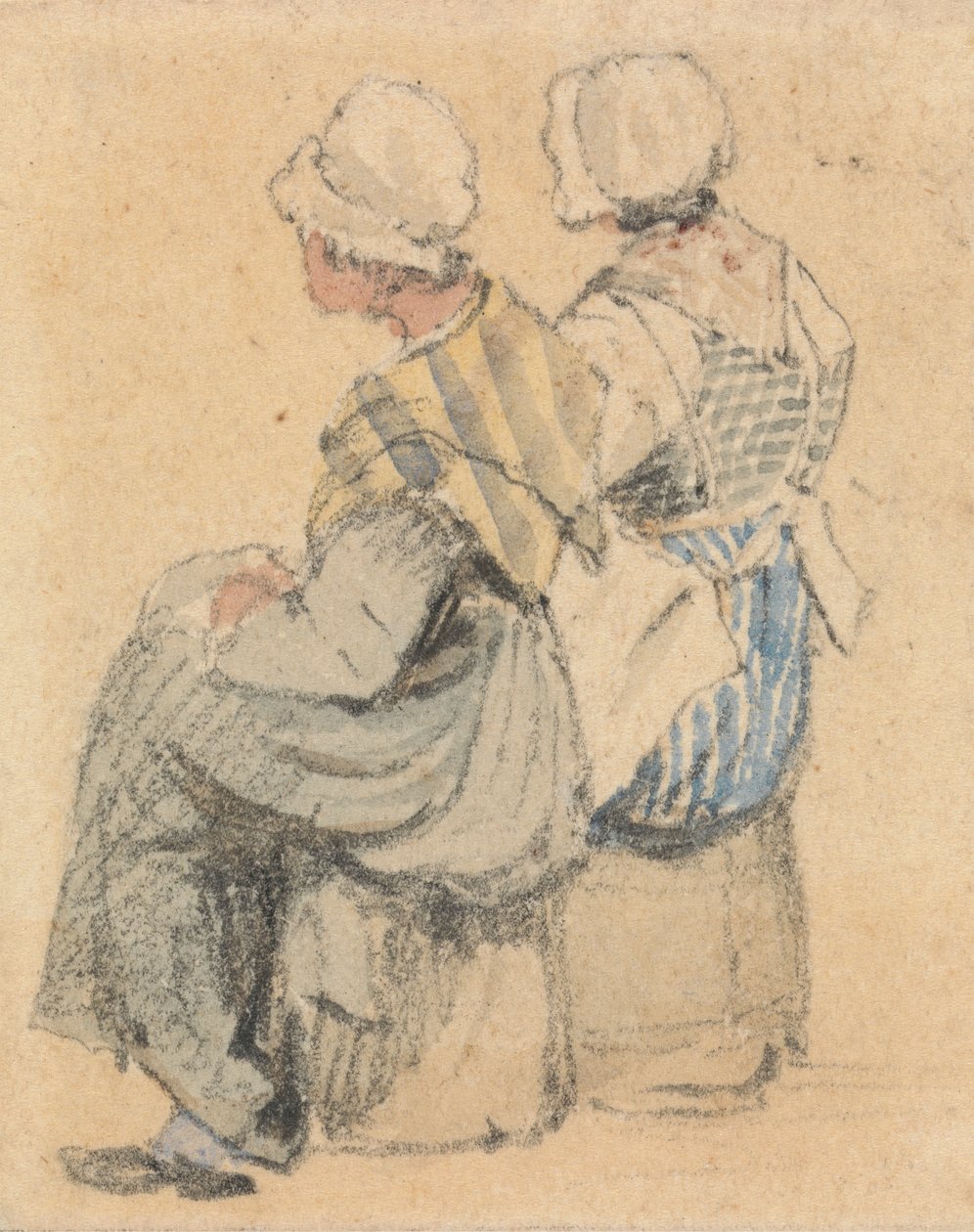 Oturan İki Köylü Kızı by Samuel Prout