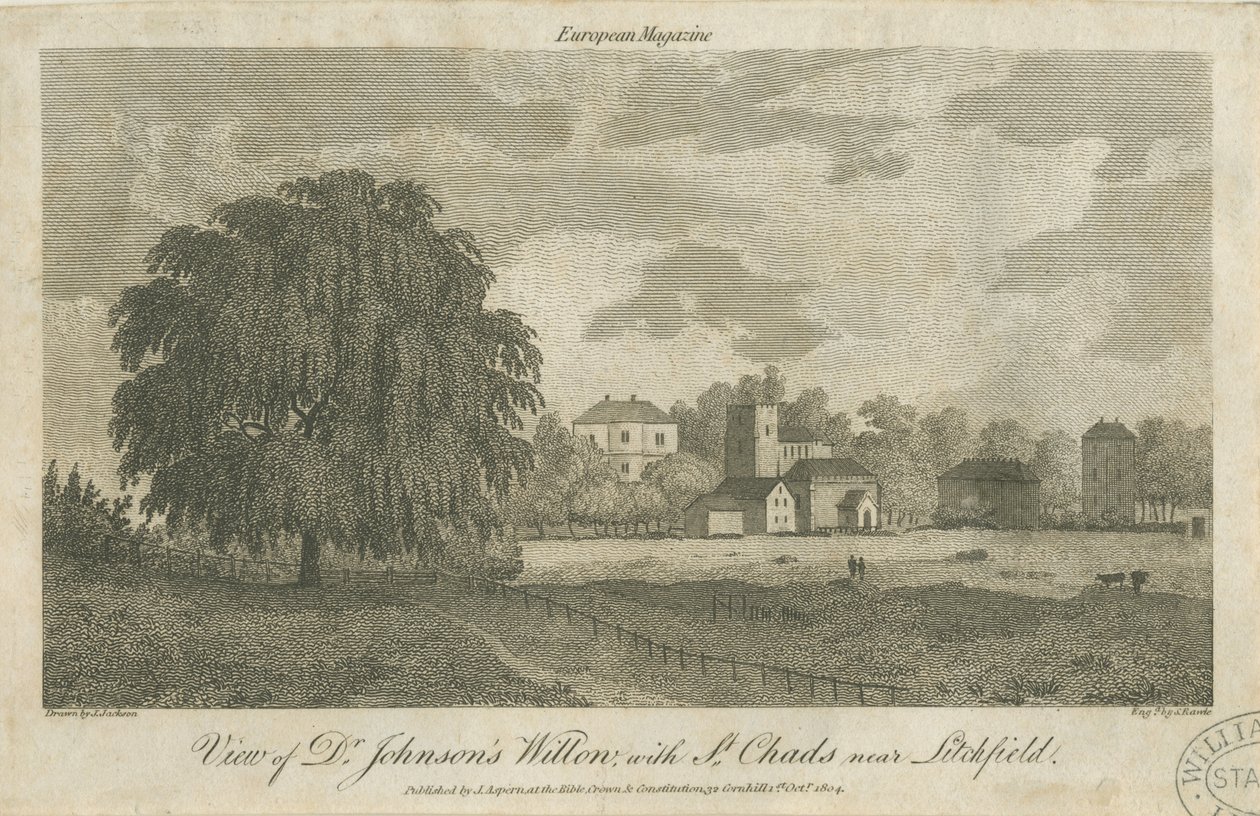 Lichfield - "Dr. Johnson"ın Söğüt Ağacı: gravür, nd [c 1804] by Samuel Rawle
