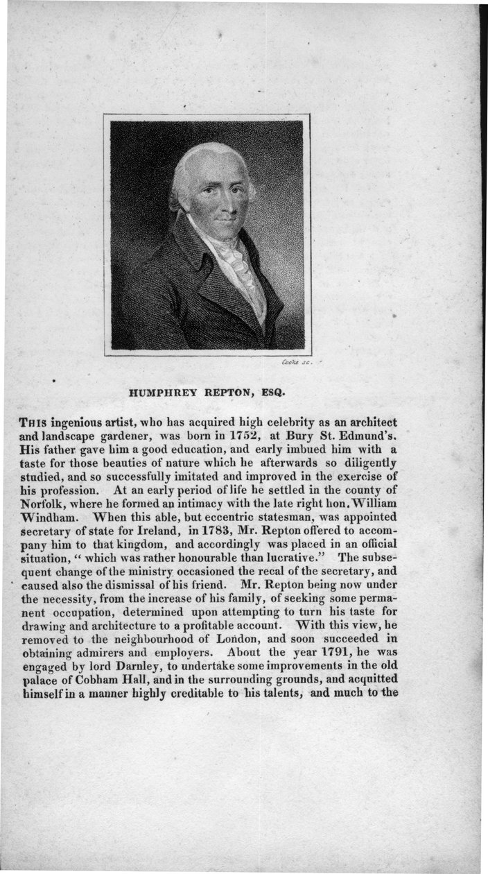 Humphry Repton (1752-1818), Cooke tarafından 