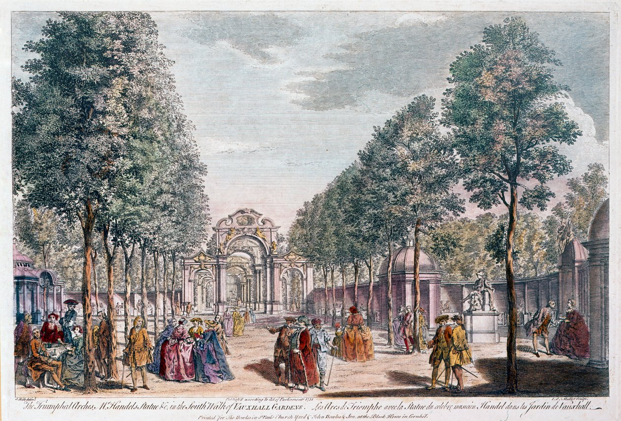 Vauxhall Bahçeleri, John Miller namı diğer Johann Sebastian Müller tarafından oyulmuş by Samuel Wale