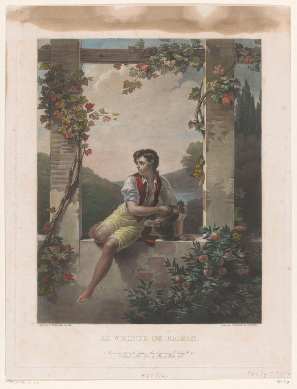 Üzüm dolu şapkalı çocuk Le Voleur de Raisin (nesne üzerindeki başlık) by Samuel William Reynolds (I)