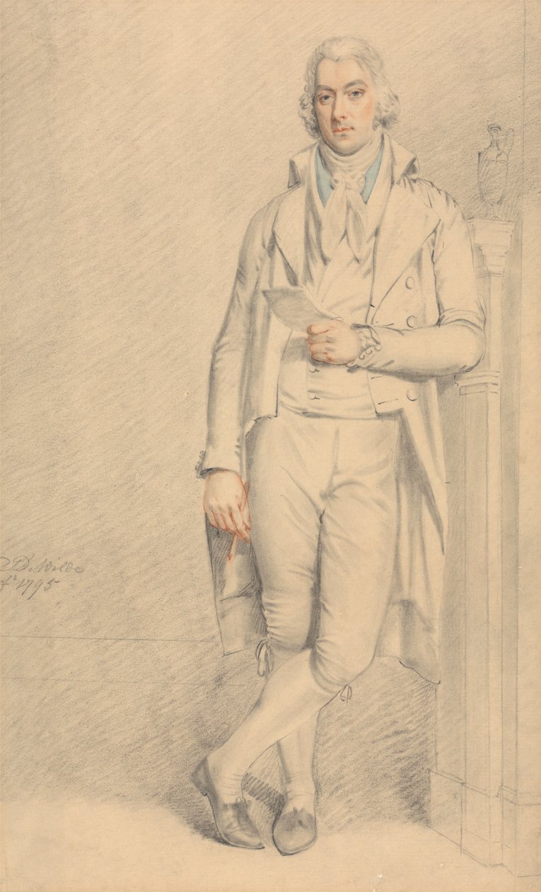 Bir Beyefendi, tam uzunlukta, Kağıt ve Kalem Tutuyor by Samuel de Wilde