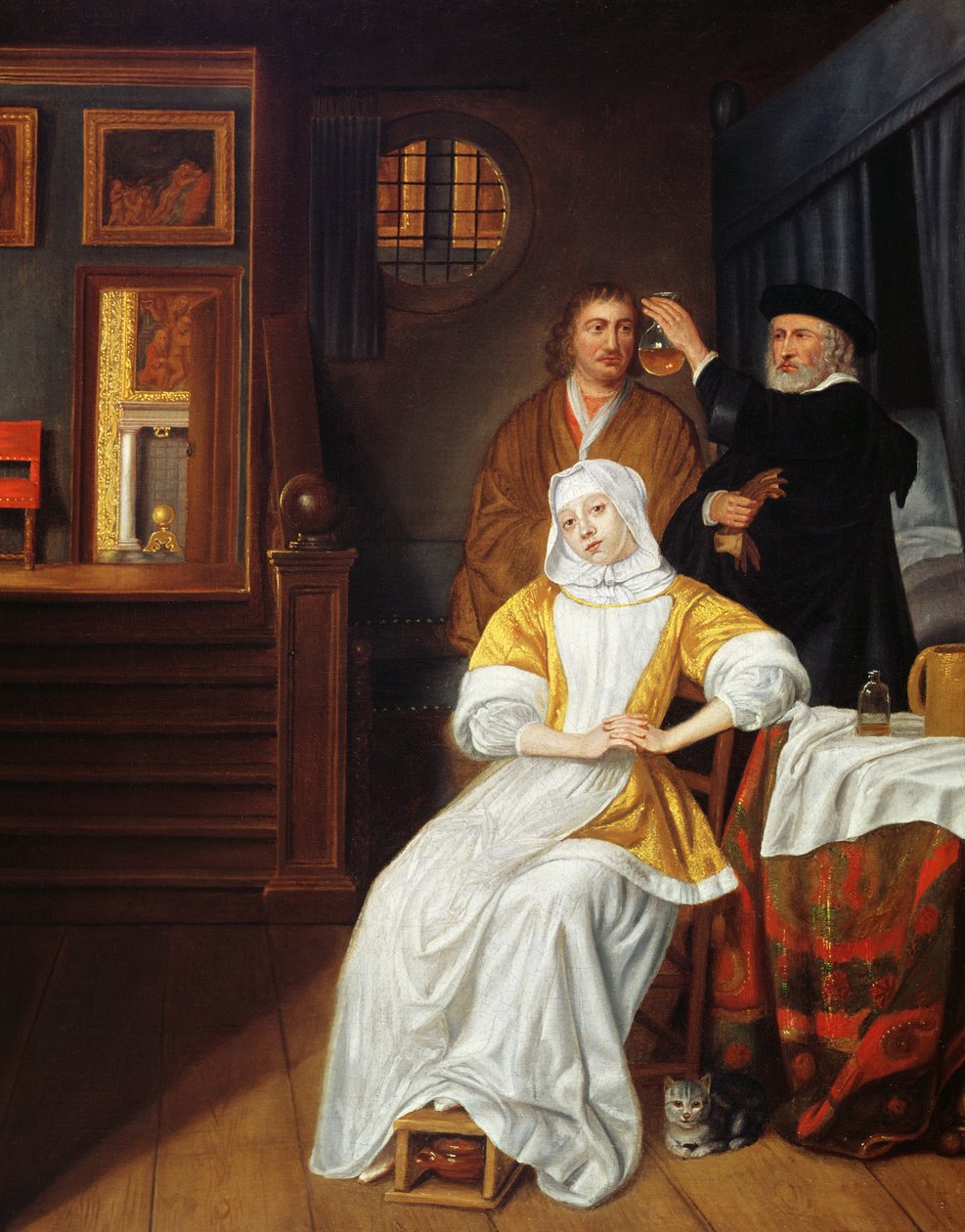 Genç bir bayanı yatak odasında ziyaret eden bir doktor by Samuel van Hoogstraten