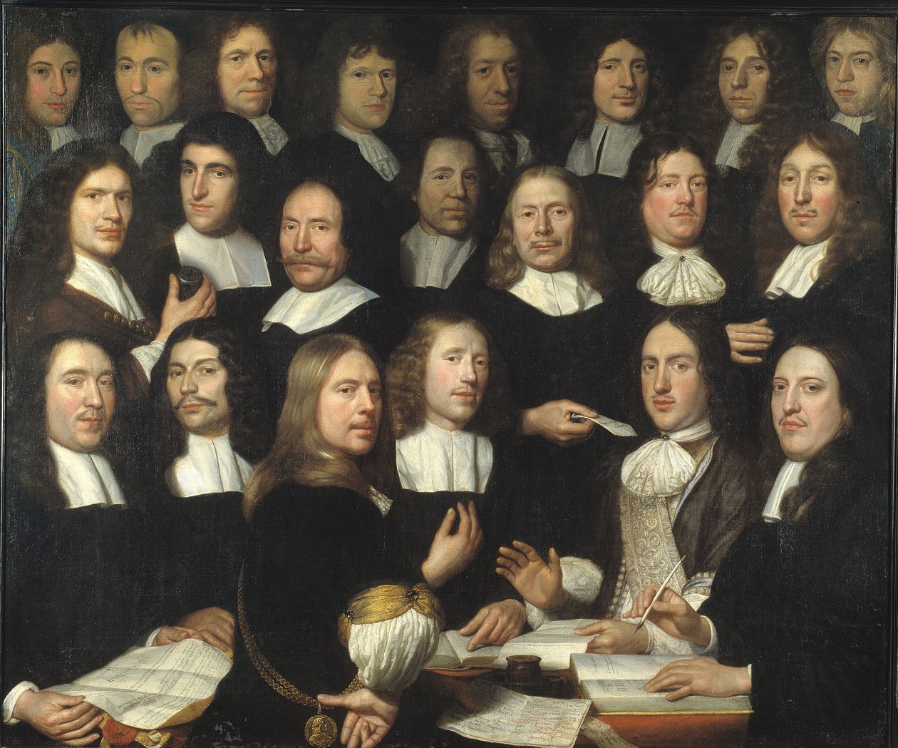 Dordrecht Darphane Ustalarının Grup Portresi (Portrait de groupe des maitres et des Officers de la monnaie de Dordrecht) - Peinture de Samuel Dirksz van Hoogstraten (1627-1678) - 1674 - Tuval üzerine yağlı boya - 139.5x166 - Dordrechts Müzesi by Samuel van Hoogstraten