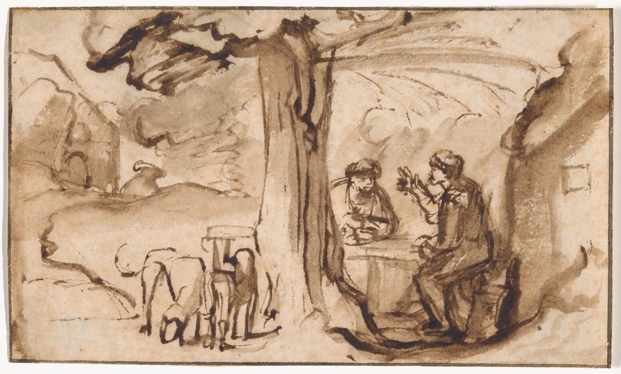 Yakup ve Esav (rekto); Uyuyan Genç Bir Kadının Başı (verso) by Samuel van Hoogstraten