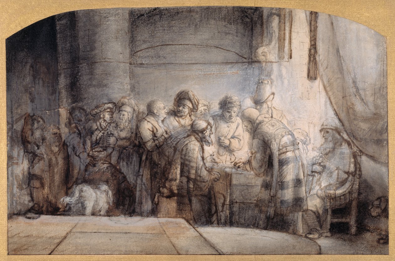 Yahuda otuz parça gümüşü alıyor, c.1640 (kağıt üzerine kırmızı tebeşir üzerine kalem ve mürekkep) by Samuel van Hoogstraten