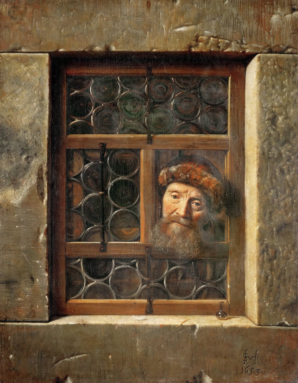 Penceredeki Yaşlı Adam - Samuel Dirksz van Hoogstraten (1627-1678). Tuval üzerine yağlıboya by Samuel van Hoogstraten