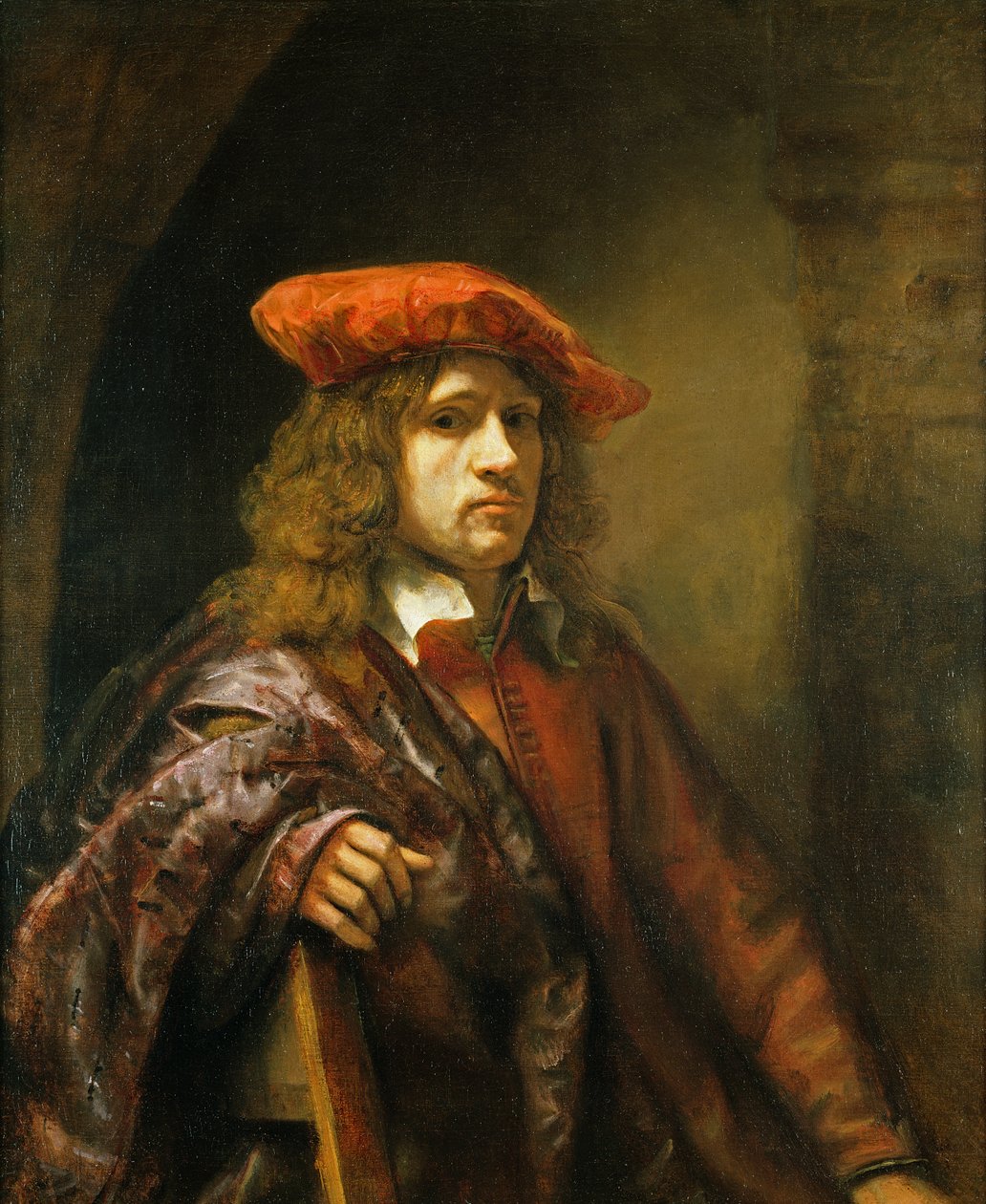 Kırmızı bereli genç bir adamın portresi by Samuel van Hoogstraten