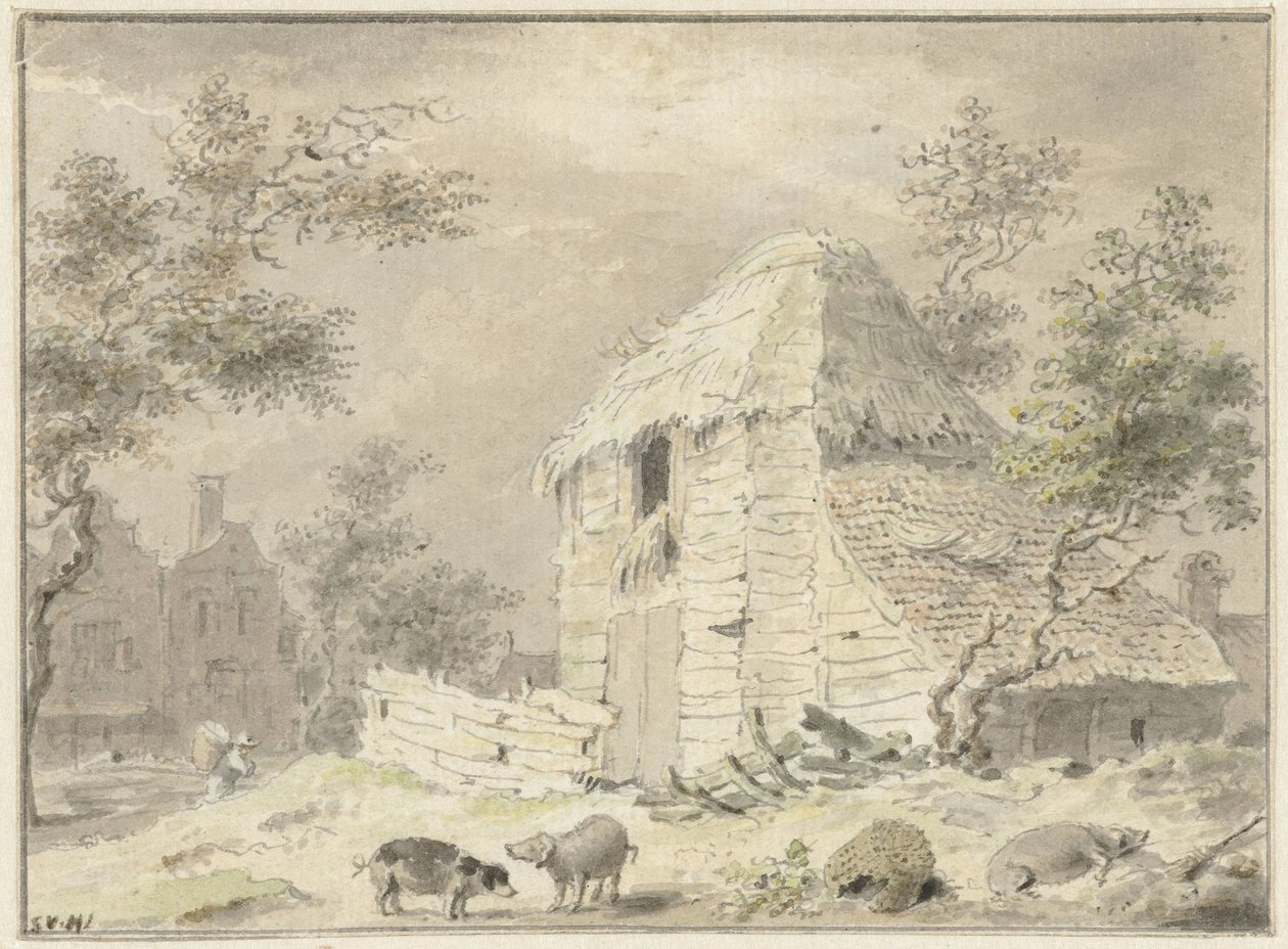 Bazı domuzlarla çiftlik ahırı by Samuel van Huls (possibly)