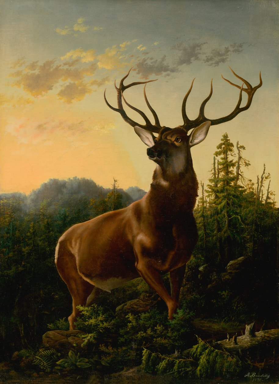 Orman Manzarasında Geyik, 1876. by Sandor Brodszky