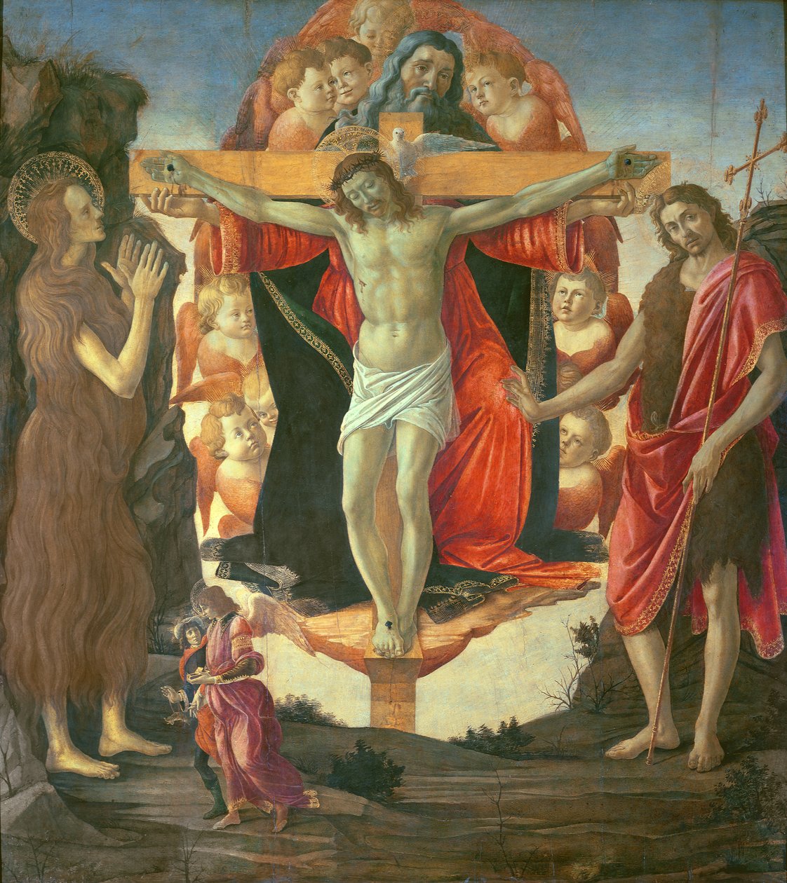 Vaftizci Yahya, Mecdelli Meryem, Tobias ve Melek ile Kutsal Üçlü, c.1490-95 (panelde sıcaklık) by Sandro Botticelli