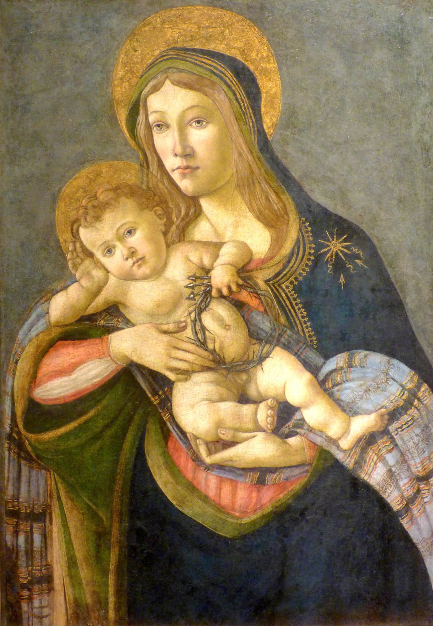 : Dikenli taçlı ve üç çivili Madonna ve Çocuk by Sandro Botticelli