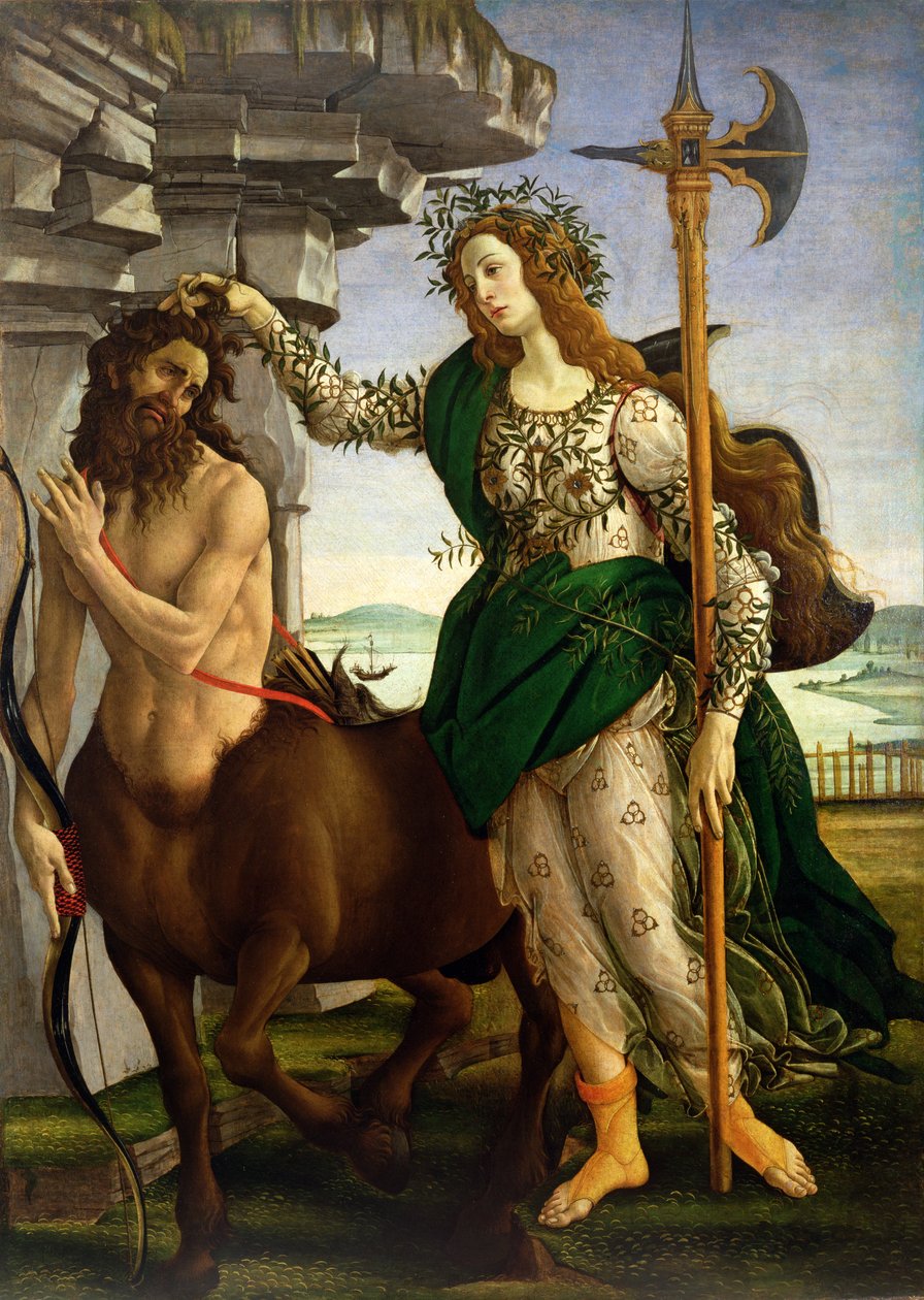Athena ve Centaur, c.1480 (panelde tempera) by Sandro Botticelli