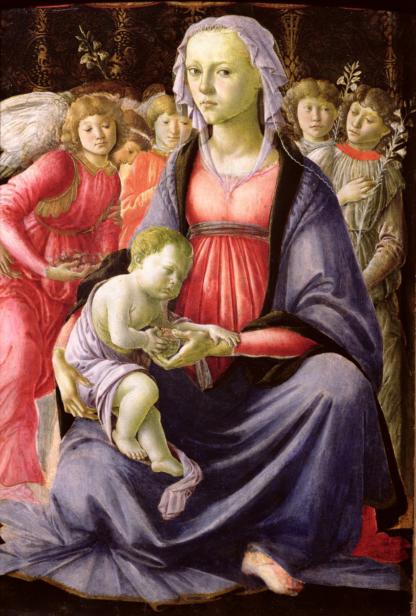 Beş Melek tarafından çevrili Bakire ve Çocuk by Sandro Botticelli
