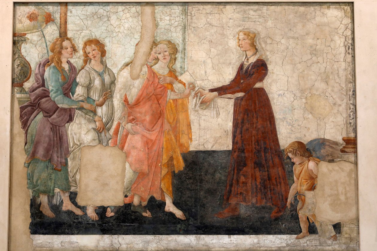 Venüs ve bir kıza hediyeler sunan 3 lütuf, c.1483-85 (fresk) by Sandro Botticelli