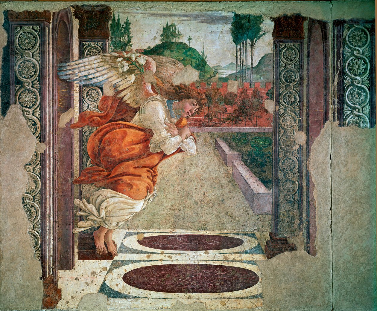 Müjde Ayrıntının Meleği. Alessandro di Mariano dei Filipepi ve Sandro Botticelli (1445-1510) tarafından yapılan fresk. 1481 Güneş 245x535 cm Floransa, Uffizi Galerisi (Ofisler) by Sandro Botticelli