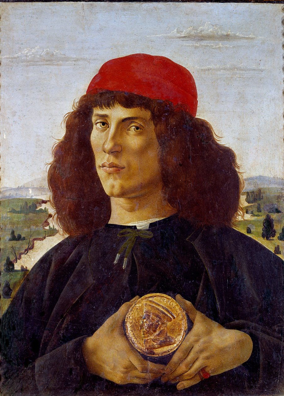Cosimo de Medicis (Cosimo de Medici) madalyasını tutan bilinmeyen bir adamın portresi. Alessandro di Mariano dei Filipepi dit Sandro Botticelli