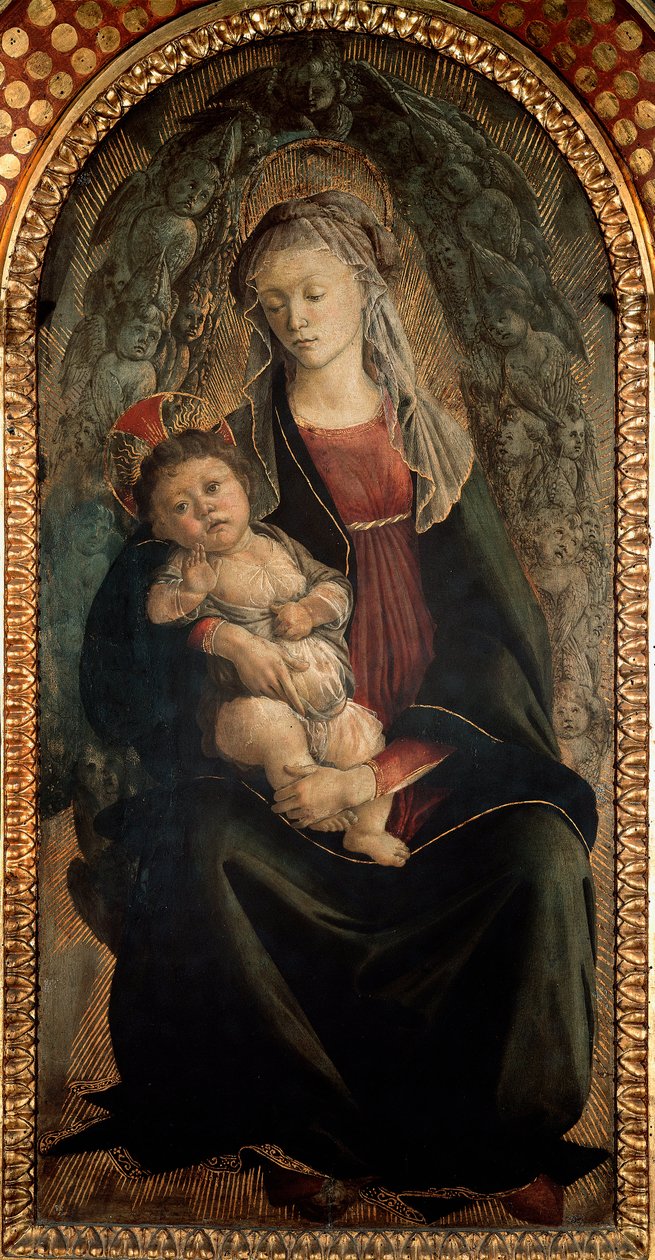 Bakire ve Çocuk, Seraphin melekleri ile çevrili ahşap üzerine Detrempe, Alessandro di Mariano dei Filipepi, dit Sandro Botticelli (1445-1510) 1469-1470 Dim. 120x65 cm Florence Galleria degli Uffizi (Uffizi) by Sandro Botticelli