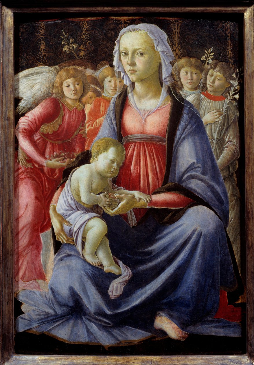 Beş melekle çevrili Bakire ve Çocuk Resim Alessandro di Mariano dei Filipepi dit Sandro Botticelli (1445-1510) 15. yüzyıl Güneşi. 0,58x0,4 m by Sandro Botticelli