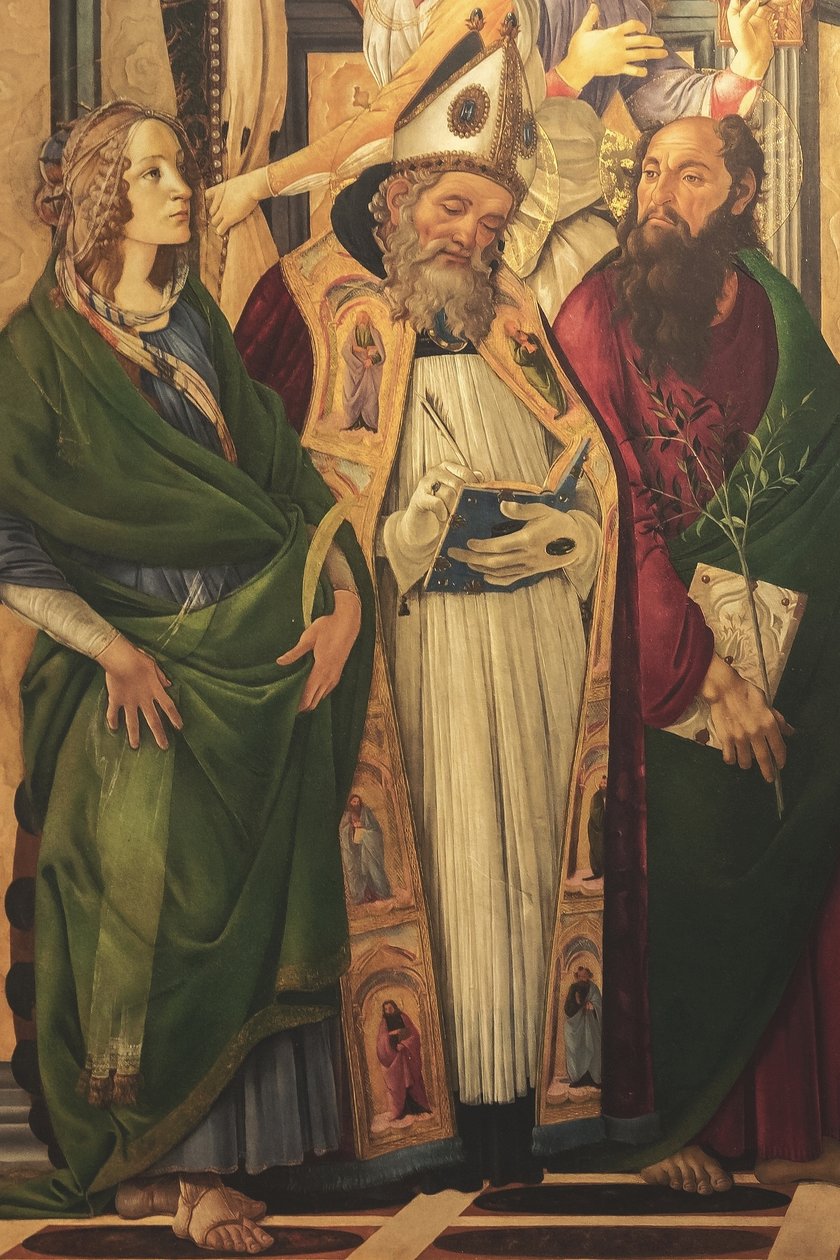Sunak, ana panel: Tahta çıkmış Madonna, dört melek ve azizler by Sandro Botticelli