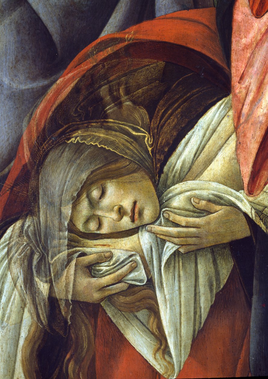Ölü İsa üzerine ağıt, Mecdelli Meryem detayı, 1490-1500 44244 detayı by Sandro Botticelli