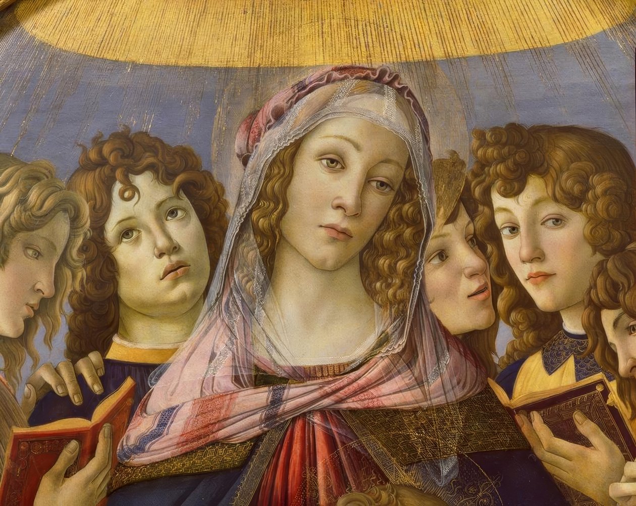 çocuk ve altı melek ile Meryem by Sandro Botticelli
