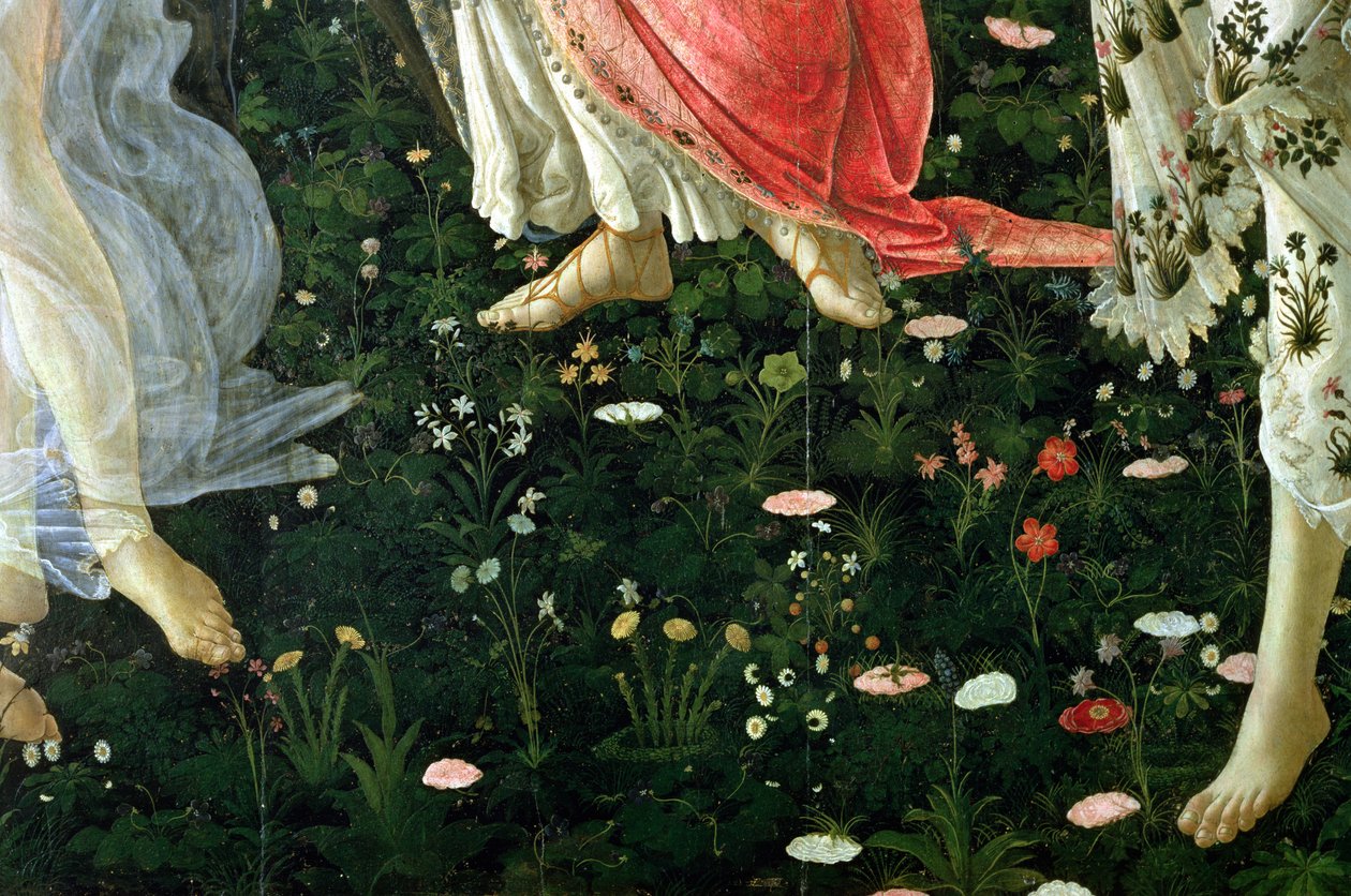 Primavera: panelde çiçek tempera detayı by Sandro Botticelli