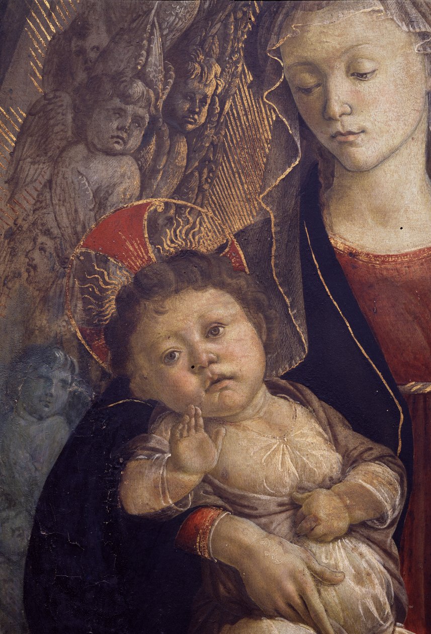 Madonna and Child in Glory, Child detayı, 85673 panel detayında 1468 tempera by Sandro Botticelli