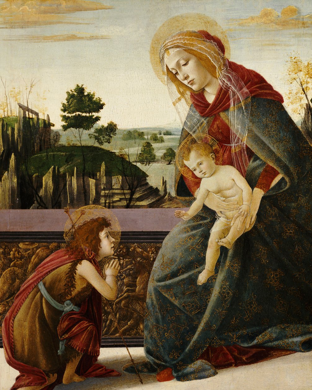 Bir Manzarada Genç Vaftizci Yahya ile Madonna ve Çocuk by Sandro Botticelli